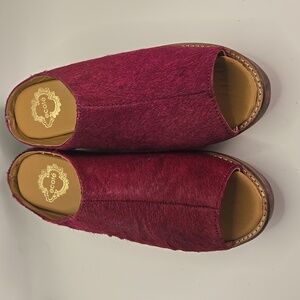 Ecote Women's Burgundy Red Hair Open-Toe Slip-On Clogs Mules Sz 7  Boho Bohemian